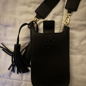 Tory Burch Black Leather Crossbody Phone Case